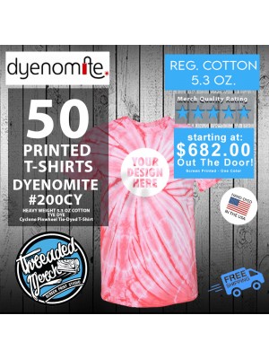 50  Custom Screen Printed - Dyenomite - Cyclone Pinwheel Tie-Dyed T-Shirt - 200CY Cotton™ 5.3 oz.  T Shirts Special