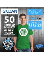 50 #G500 Gildan Adult Heavy Cotton™ 5.3 oz.  Custom Screen Printed T Shirts Special