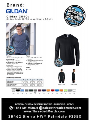 Gildan G840 Gildan Adult 5.5 oz., 50/50 Long-Sleeve T-Shirt