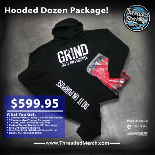Hooded Dozen Special - 12 IND400  Premium Medium Weight Hoodies - 12 Joggers - 12 Next Level Premium Ringspun T shirts