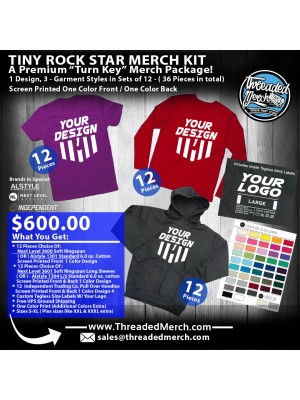 Tiny Rockstar Merch Kit - 12 IND400 Premium Medium Weight Hoodies - 12 Premium T shirts - 12 Premium Long Sleeves 