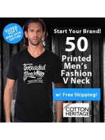 50 Custom Screen Printed Mens V-Neck - Fashion Ring Spun Special MC1047