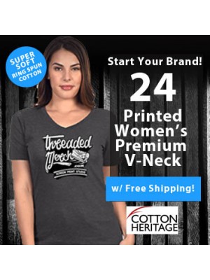 24 Custom Screen Printed Women's Premium V Neck Tees