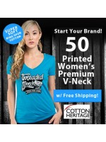 50 Custom Screen Printed Women's Premium V Neck Tees