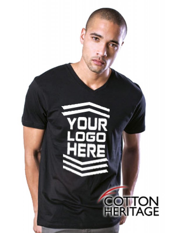 MC1047 CH Men's Short Sleeve V Neck T Shirt 100% Soft Ring-Spun Cotton